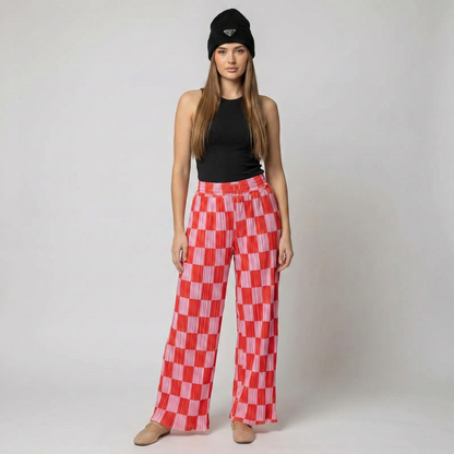 Vibrant Checkered Wide Pants For Women