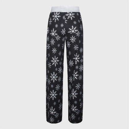 Christmas Pattern Printed Lace Up Pants