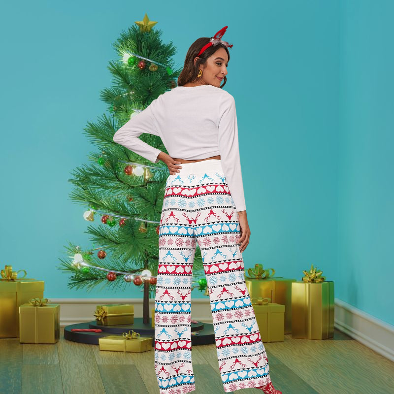 Christmas Pattern Printed Lace Up Pants