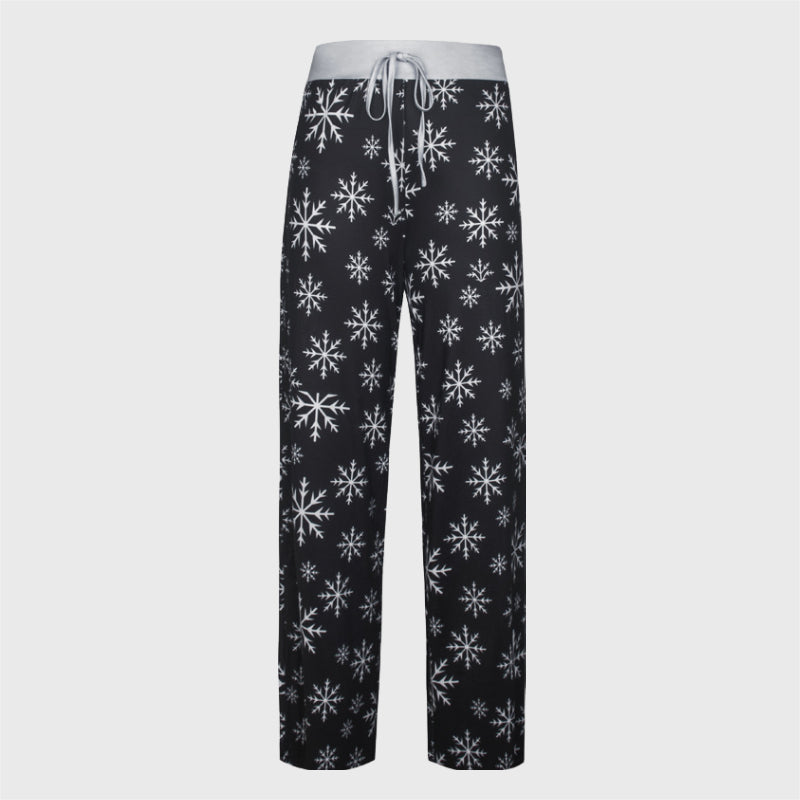 Christmas Pattern Printed Lace Up Pants