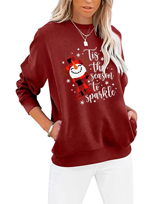 Sweat-shirt imprimé avec phrase de bonhomme de neige de Noël