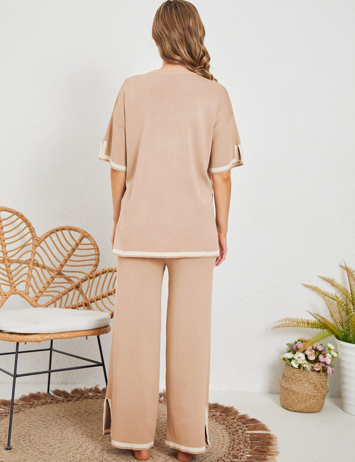 Classy Elegant Elastic Knit Lounge Plain Set