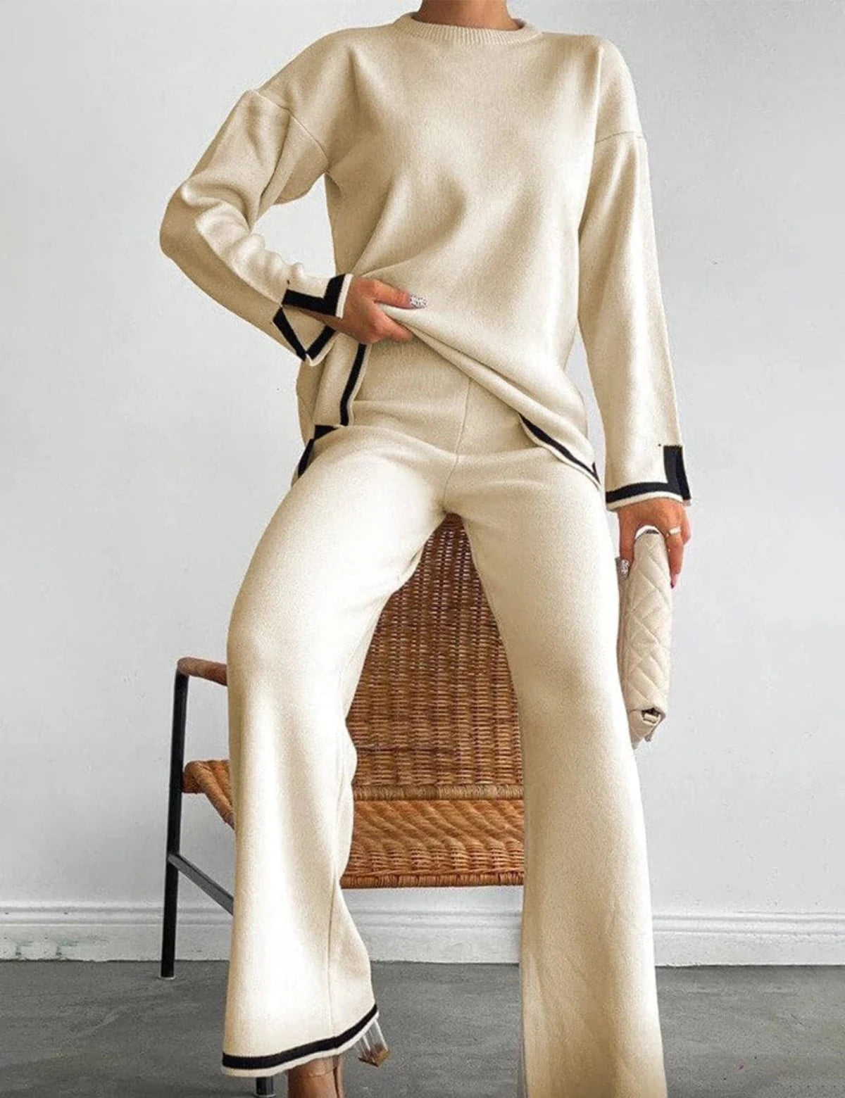 Classy Elegant Elastic Knit Lounge Plain Set