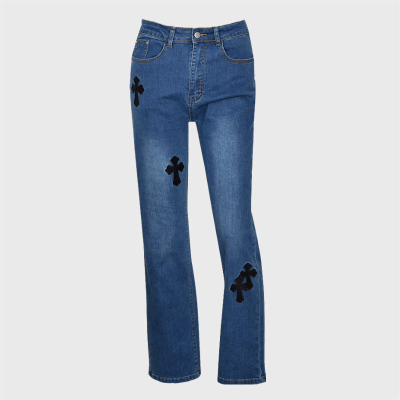 Cross Patch Stretchy Denim Jeans