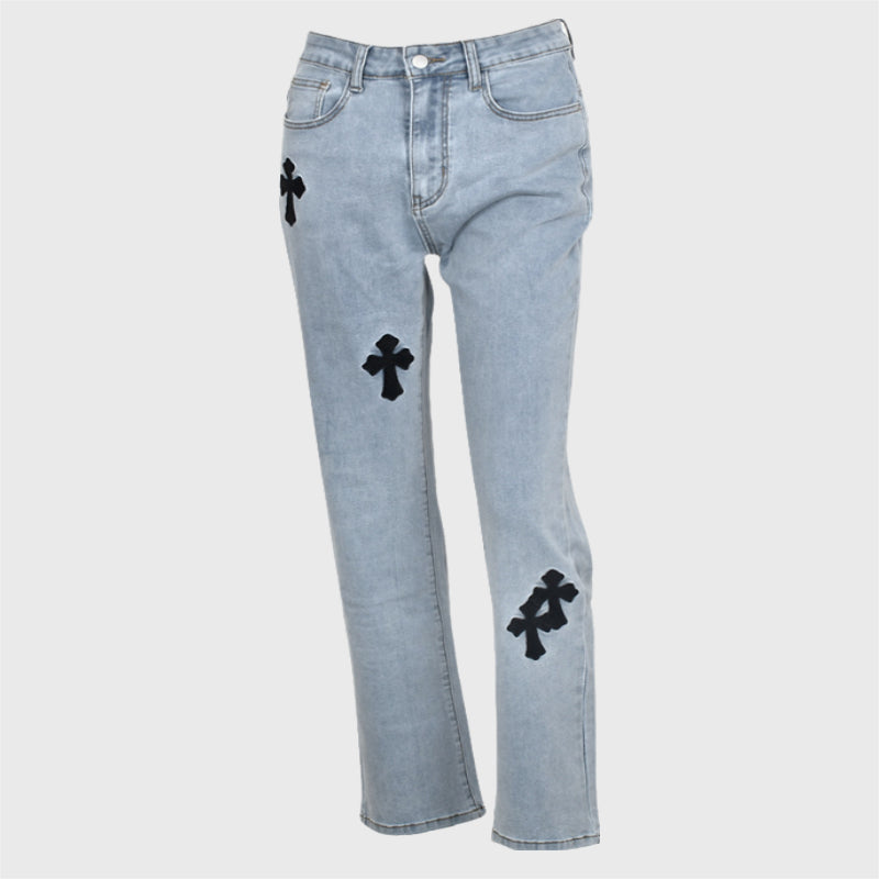 Cross Patch Stretchy Denim Jeans