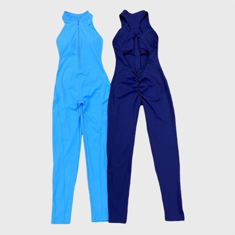 Cutout Zipper Sports Yoga Jumpsuit