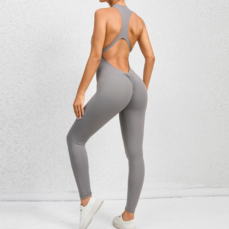 Cutout Zipper Sports Yoga Jumpsuit