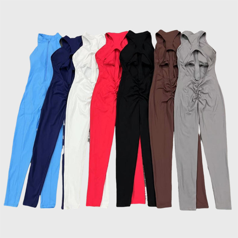 Cutout Zipper Sports Yoga Jumpsuit