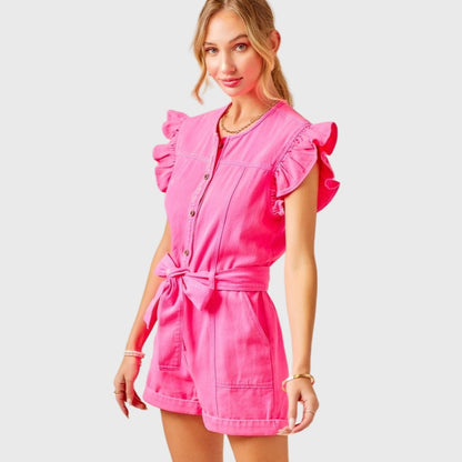 Effortless Casual Ruffle Denim Romper