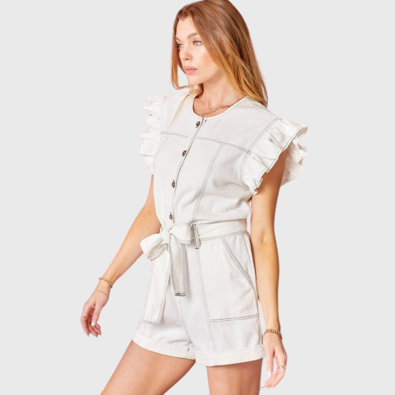 Effortless Casual Ruffle Denim Romper