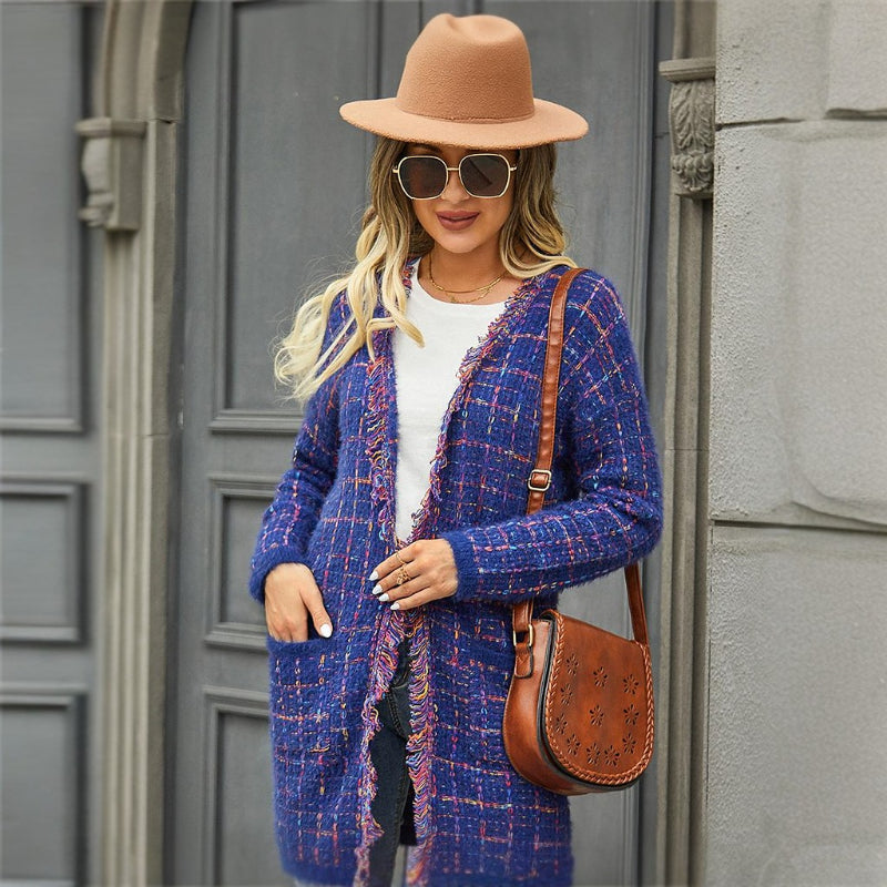 Elegant Checked Knit Cardigan