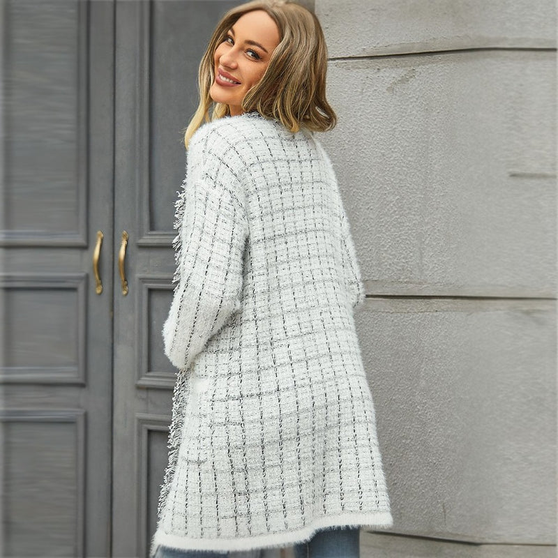 Elegant Checked Knit Cardigan