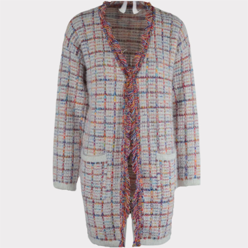 Elegant Checked Knit Cardigan