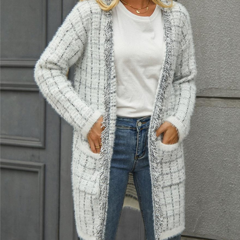 Elegant Checked Knit Cardigan