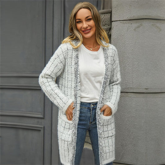 Elegant Checked Knit Cardigan