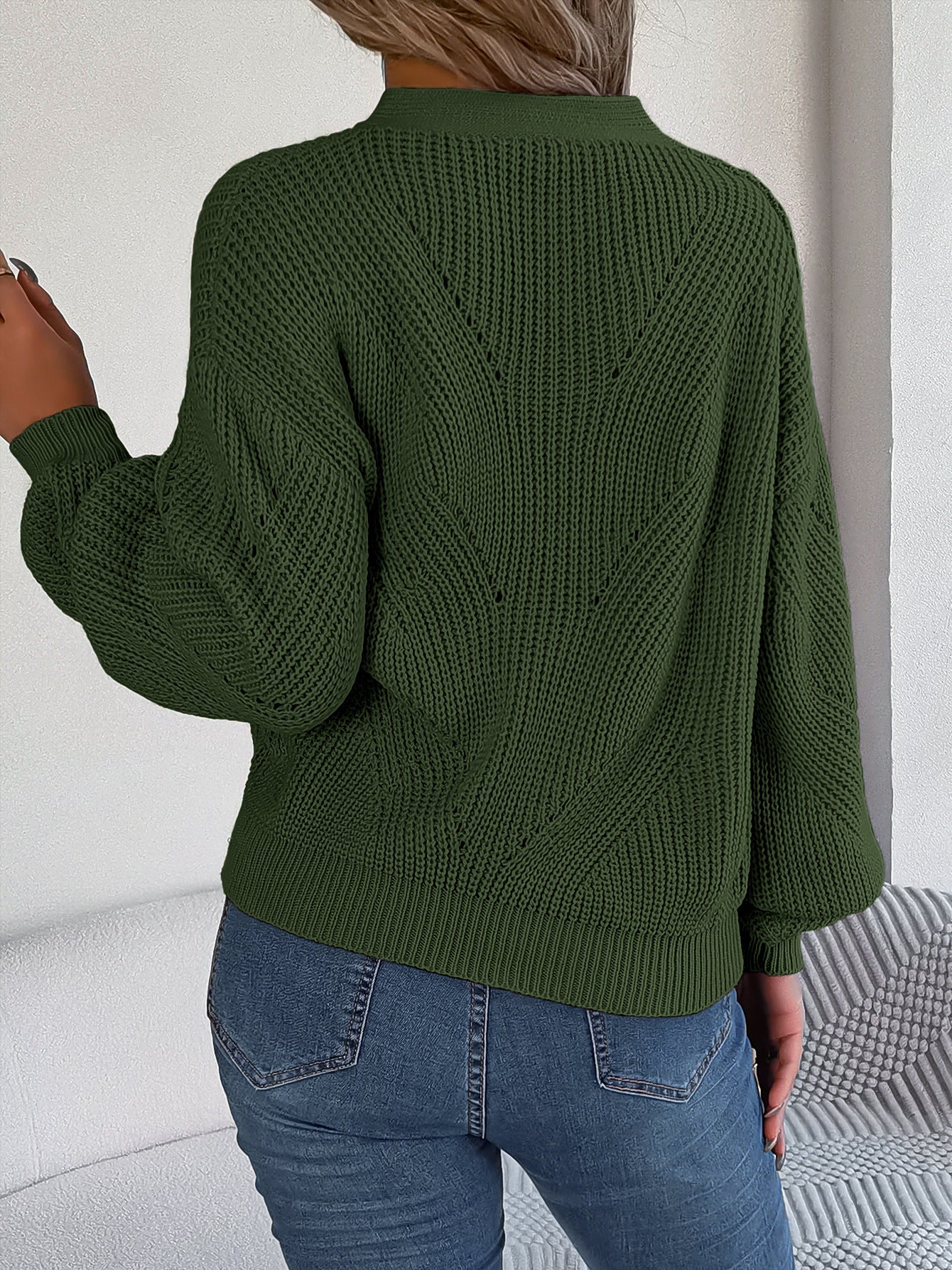 Elegant Hollow Out Buttoned Lantern Sleeve Sweater