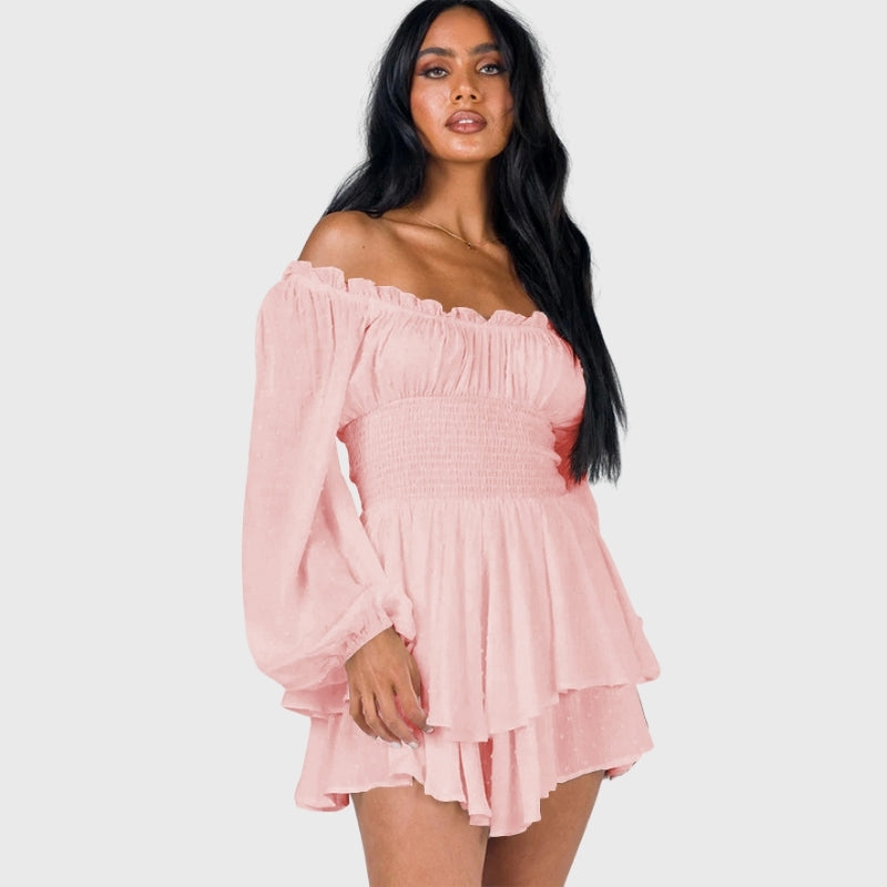 Elegant Lantern Sleeve Ruffled Romper