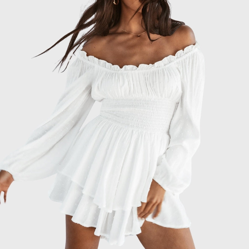 Elegant Lantern Sleeve Ruffled Romper