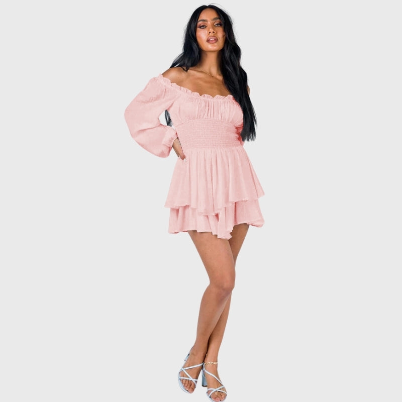 Elegant Lantern Sleeve Ruffled Romper