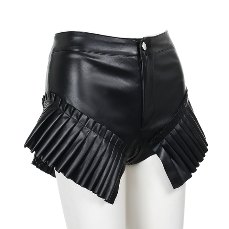 Elegant Leather Ruffle Frill Shorts