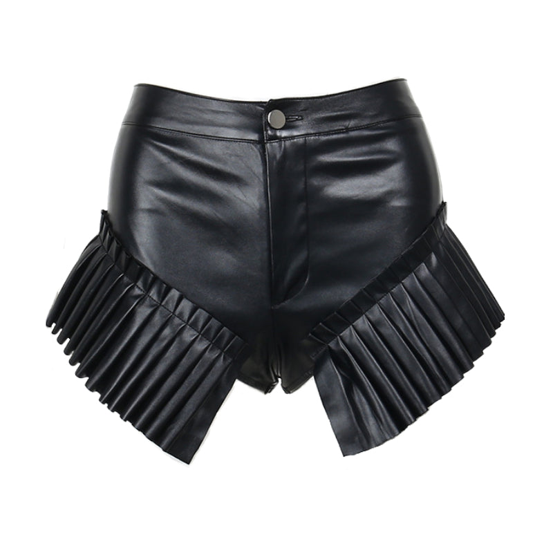 Elegant Leather Ruffle Frill Shorts