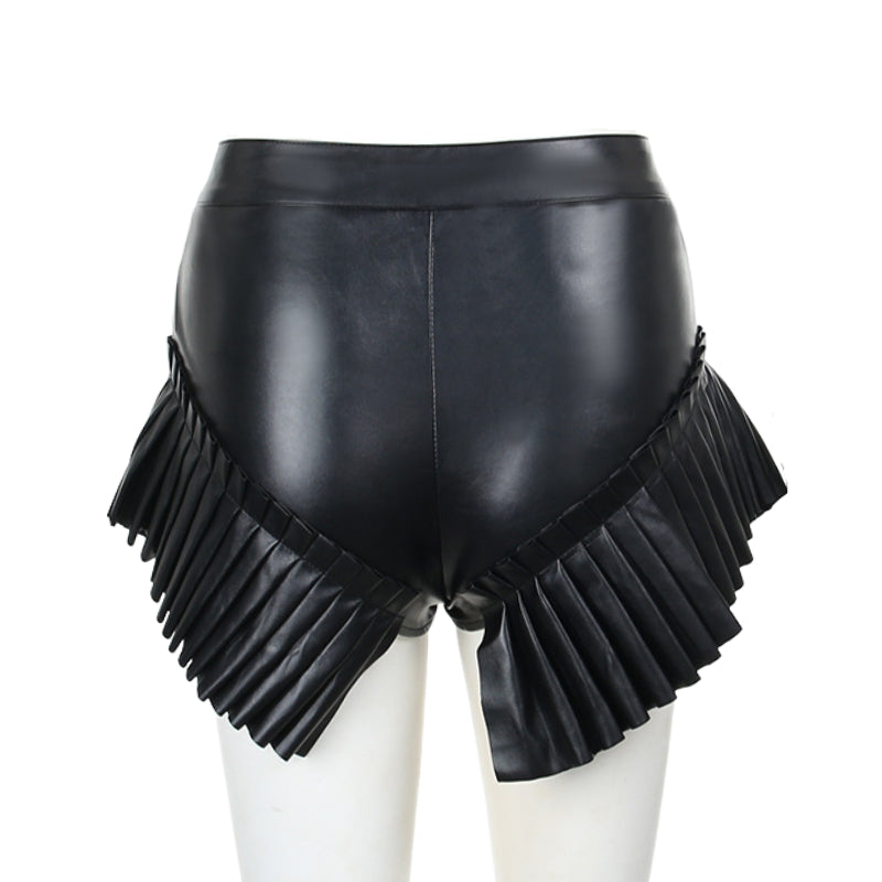 Elegant Leather Ruffle Frill Shorts