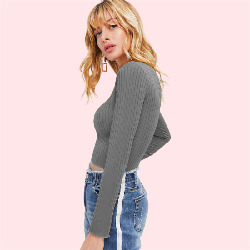 Elegant Plain Slim Fit Crop Sweater