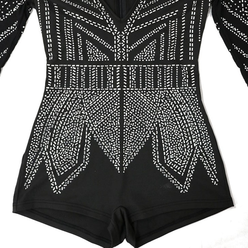 Elegant Slim Fit Rhinestone Sheath Romper