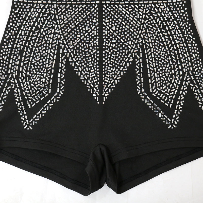 Elegant Slim Fit Rhinestone Sheath Romper