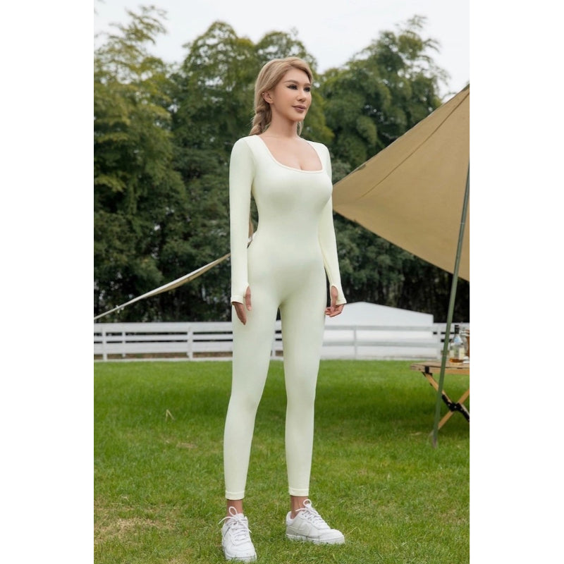 Elegant Square Collar Long Sleeve Jumpsuit