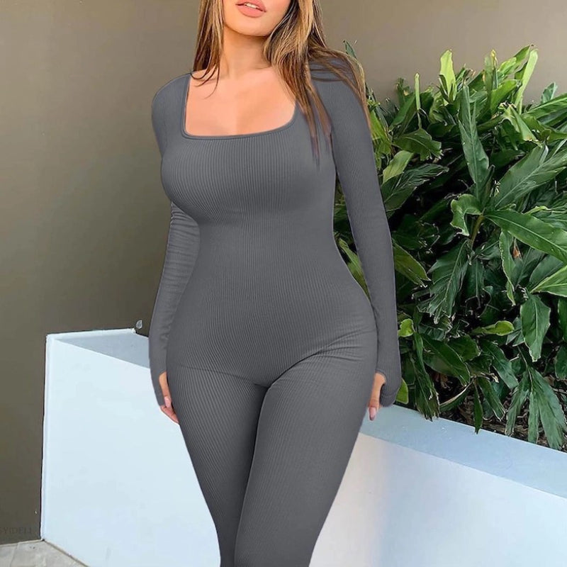 Elegant Square Collar Long Sleeve Jumpsuit