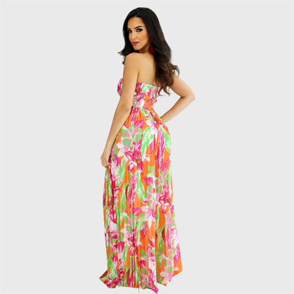 Elegant Strapless Printed Pleated Jumpsuit