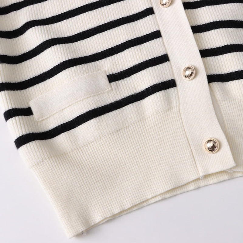 Elegant Striped Button Knit Cardigan