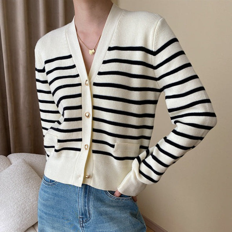 Elegant Striped Button Knit Cardigan