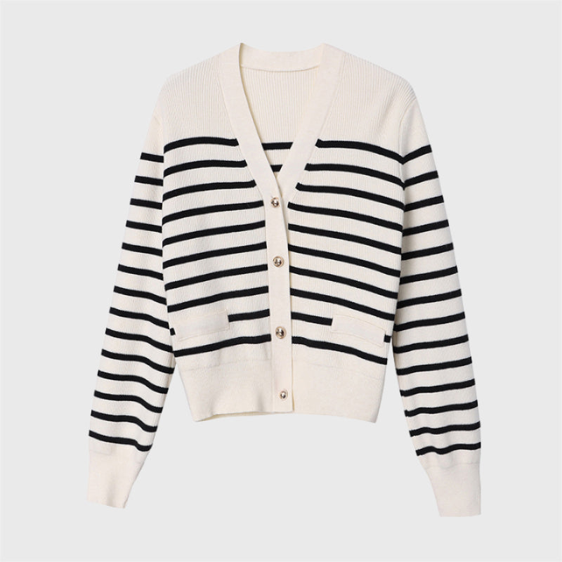 Elegant Striped Button Knit Cardigan