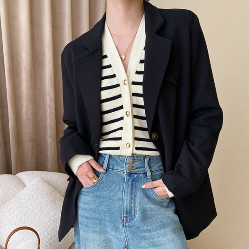 Elegant Striped Button Knit Cardigan