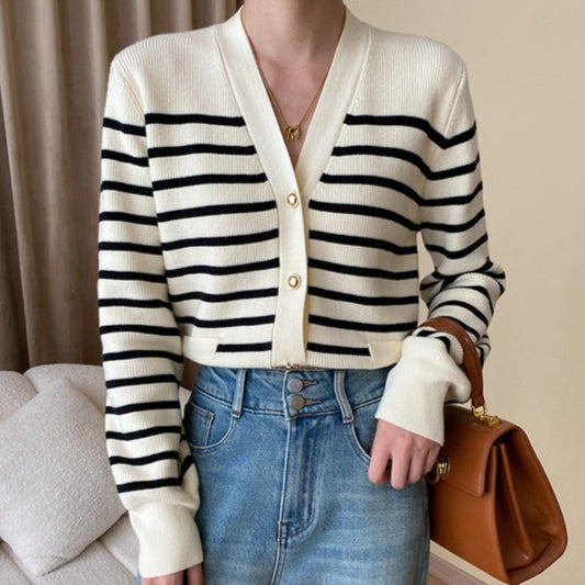 Elegant Striped Button Knit Cardigan