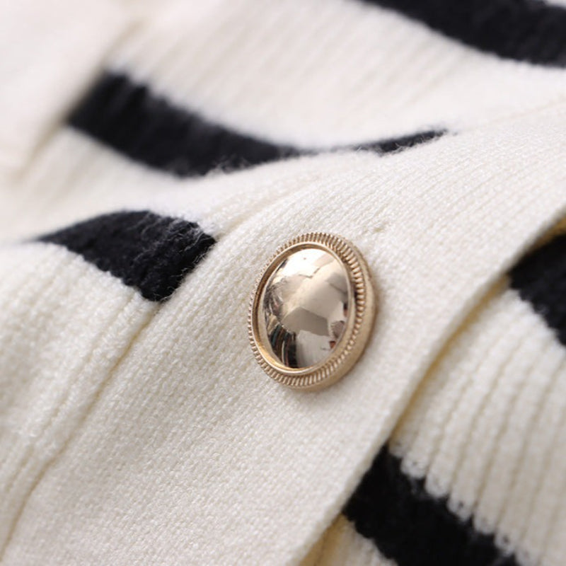 Elegant Striped Button Knit Cardigan