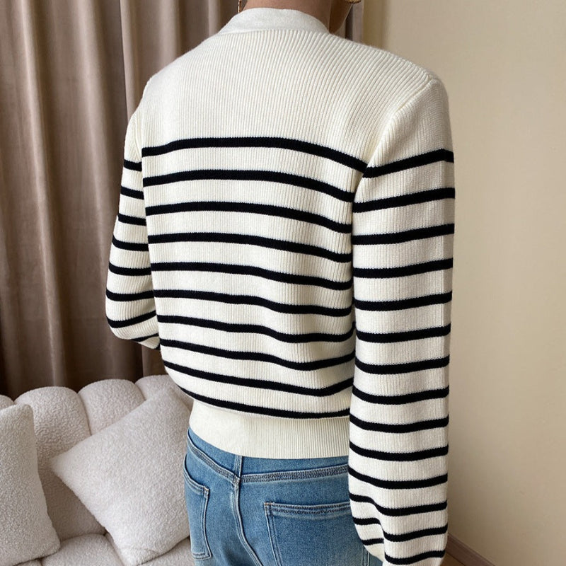 Elegant Striped Button Knit Cardigan