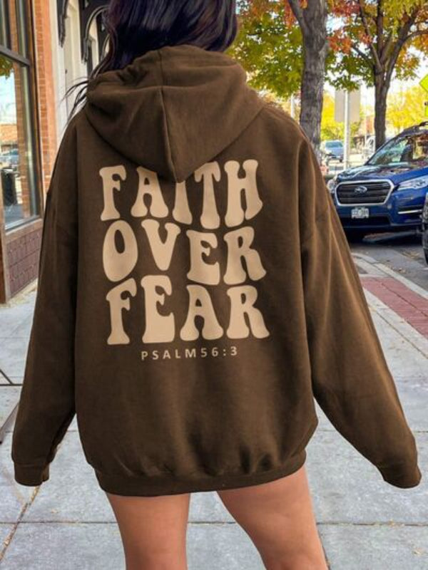 FAITH OVER FEAR Sweat à capuche décontracté imprimé