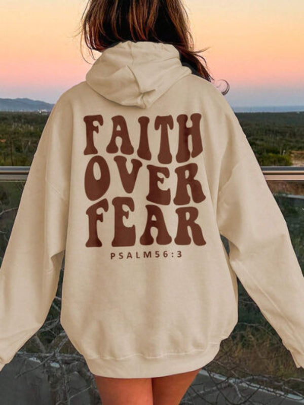 FAITH OVER FEAR Bedruckter lässiger Kapuzenpullover