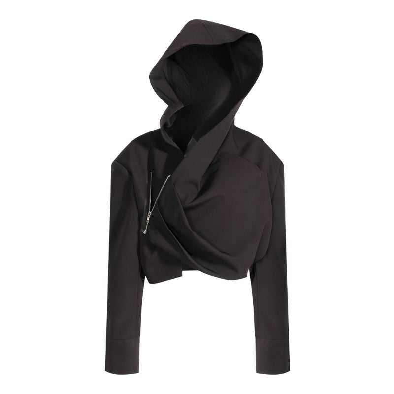 Fashionable Asymmetric Fold Zipper Hoodie