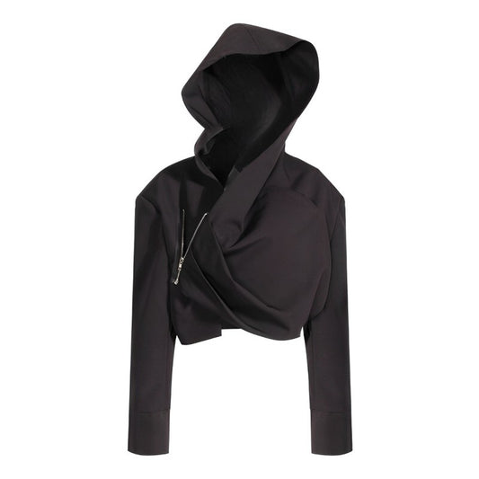 Fashionable Asymmetric Fold Zipper Hoodie