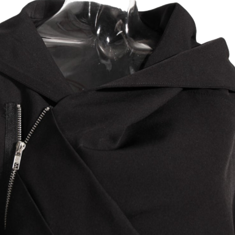 Fashionable Asymmetric Fold Zipper Hoodie