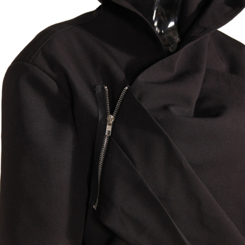 Fashionable Asymmetric Fold Zipper Hoodie