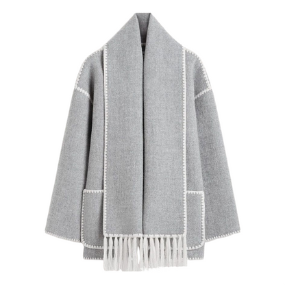 Fashionable Loose Thickened Woolen Jacket Coat With Scarf