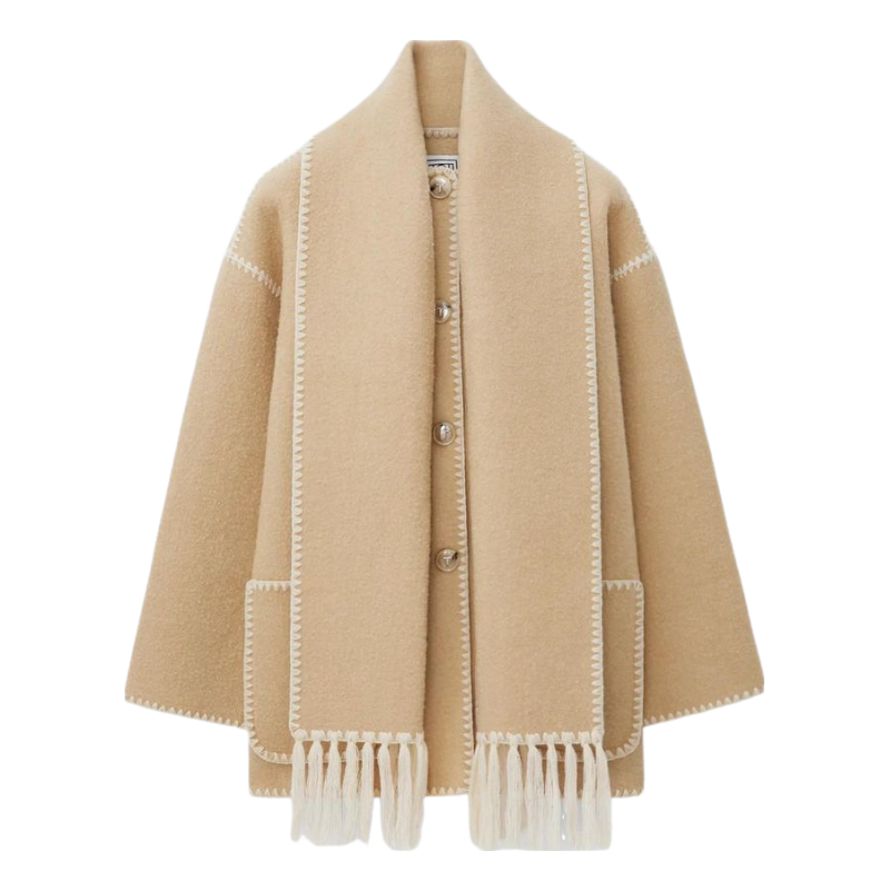 Fashionable Loose Thickened Woolen Jacket Coat With Scarf