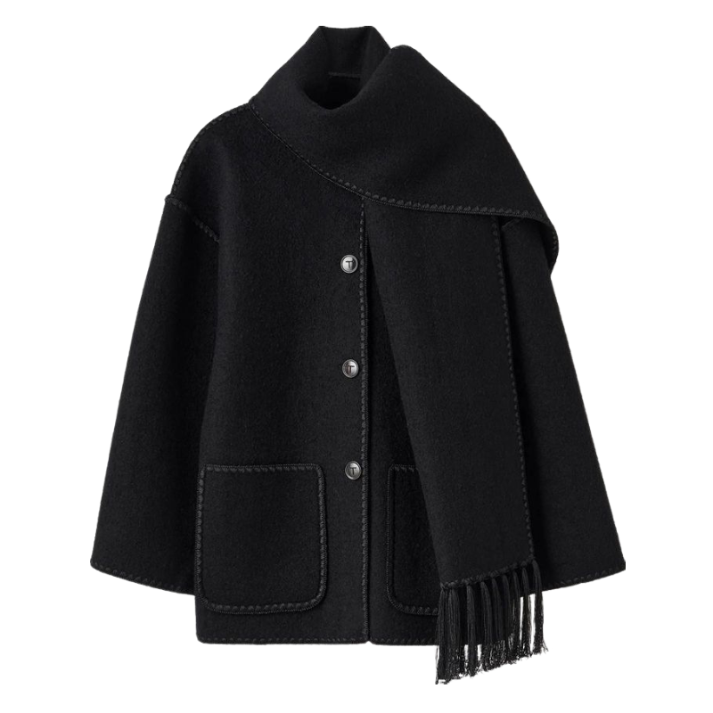 Fashionable Loose Thickened Woolen Jacket Coat With Scarf