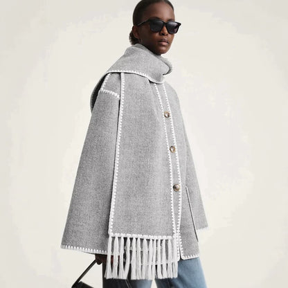 Fashionable Loose Thickened Woolen Jacket Coat With Scarf