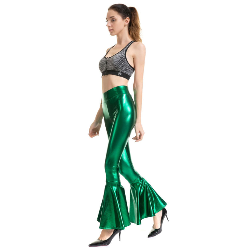 Fashionable Shiny Elastic Flare Bell Bottom Pants